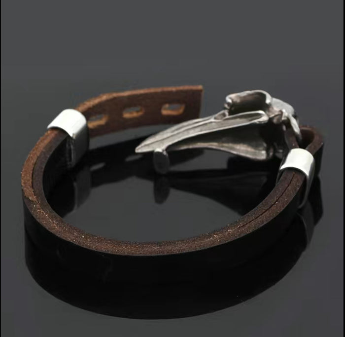 Odin Raven Amulet Stainless Steel Cow Leather Viking Bracelet