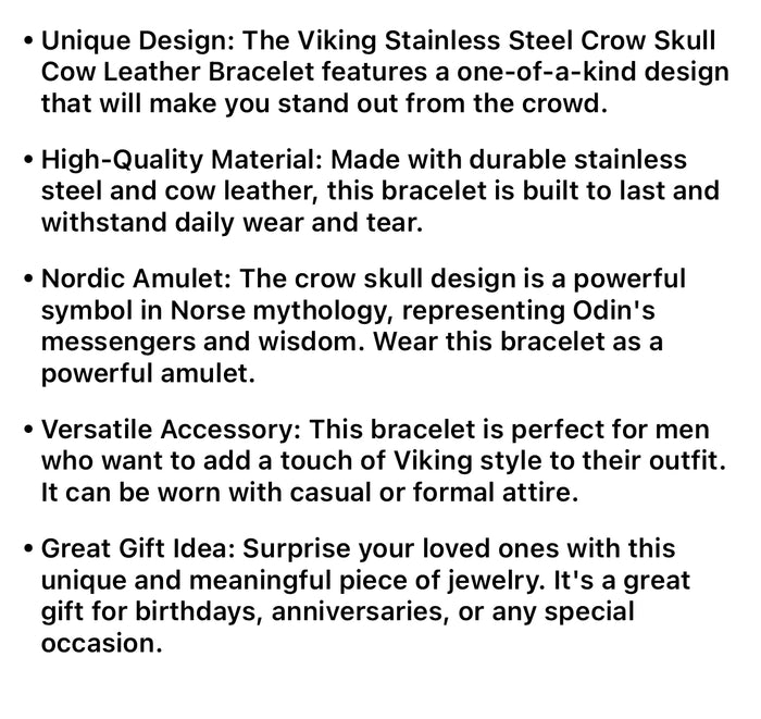 Odin Raven Amulet Stainless Steel Cow Leather Viking Bracelet
