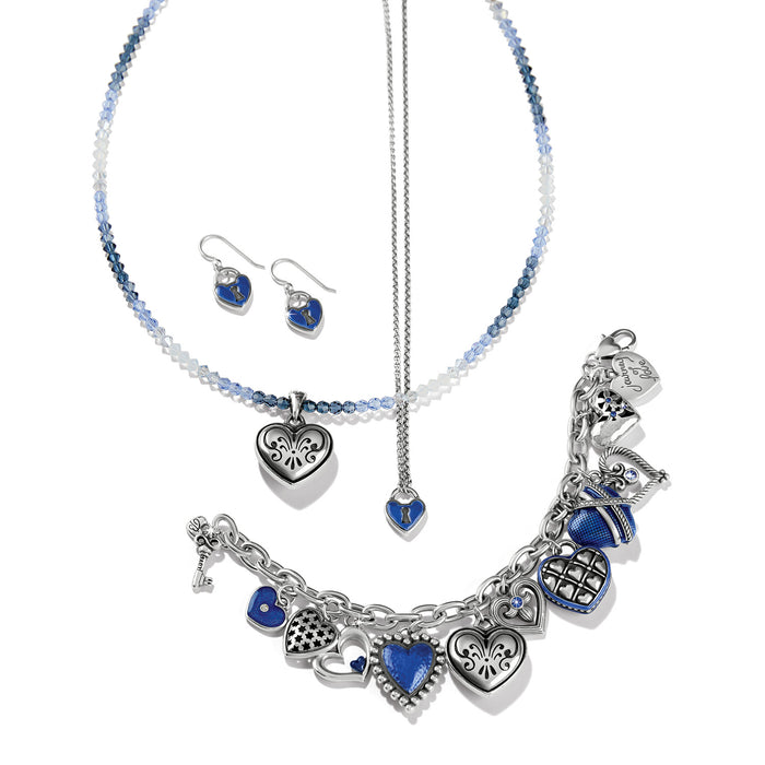 One Heart Link Charm Bracelet/Silver-Blue