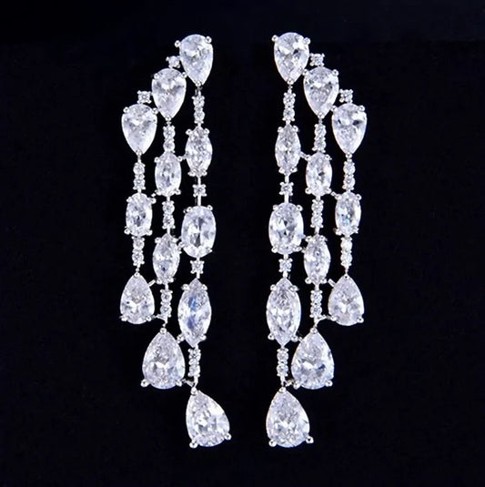 Wedding Jewelry - Silver Cubic Zirconia Bridal Earrings