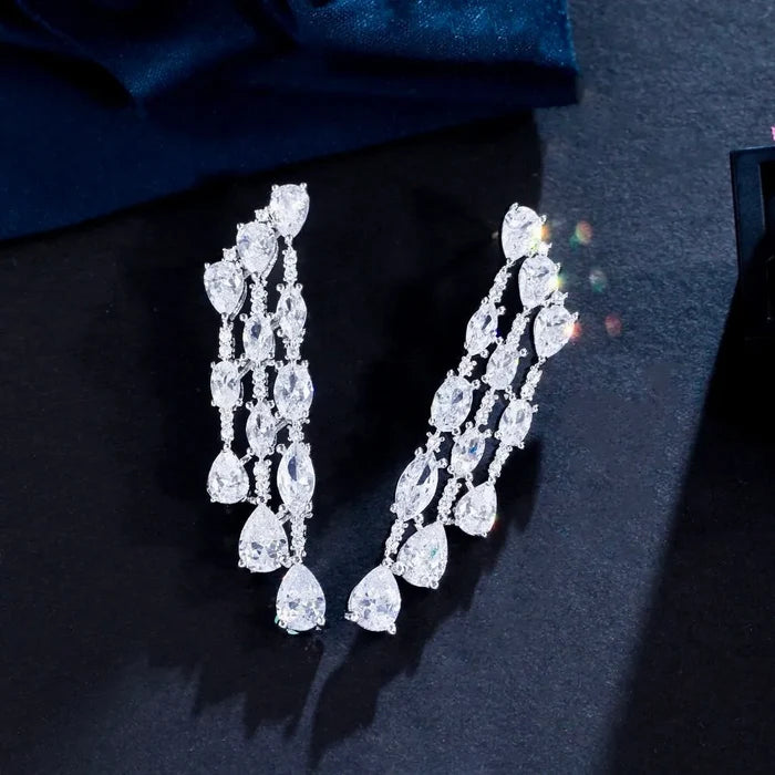 Wedding Jewelry - Silver Cubic Zirconia Bridal Earrings