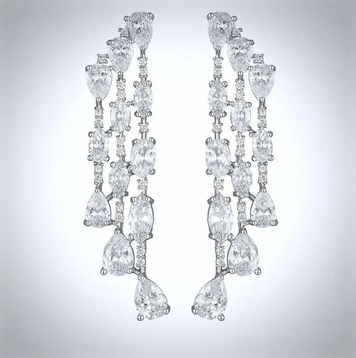 Wedding Jewelry - Silver Cubic Zirconia Bridal Earrings
