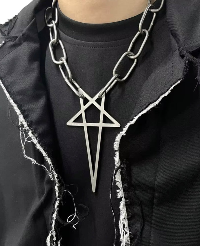 Oversized Titanium Pentagram Dog Chain Necklace