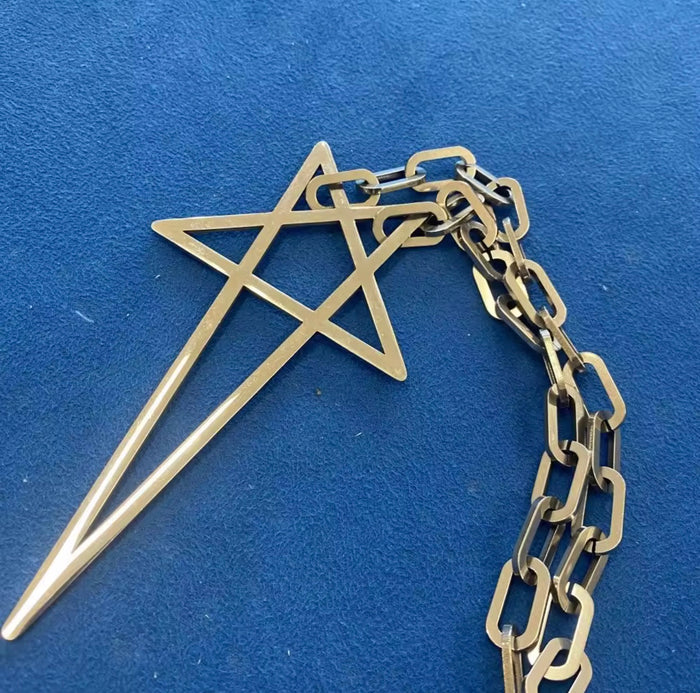 Oversized Titanium Pentagram Dog Chain Necklace