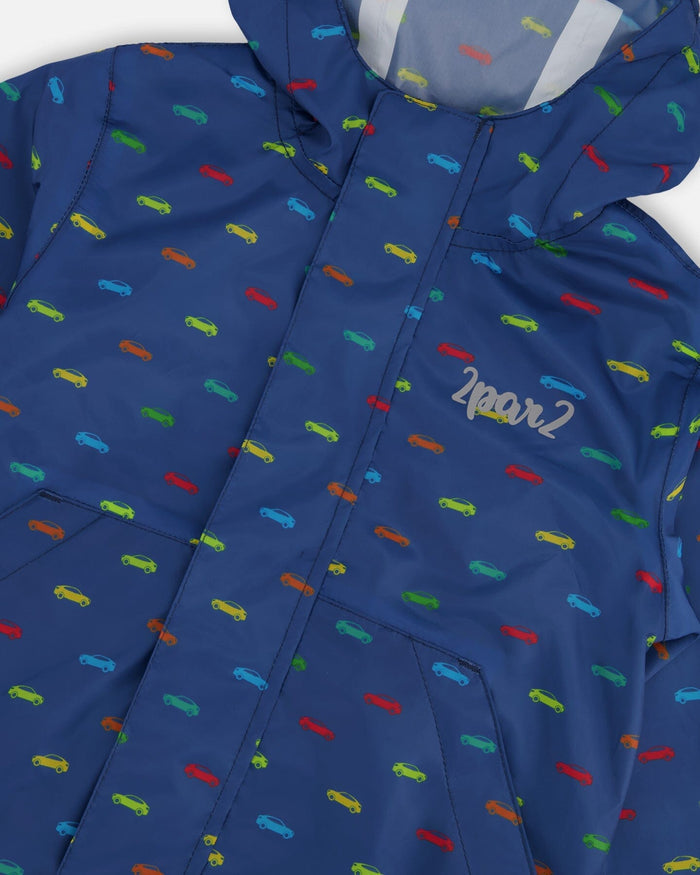 Packable Windbreaker In Polyester Blue Car Print-3
