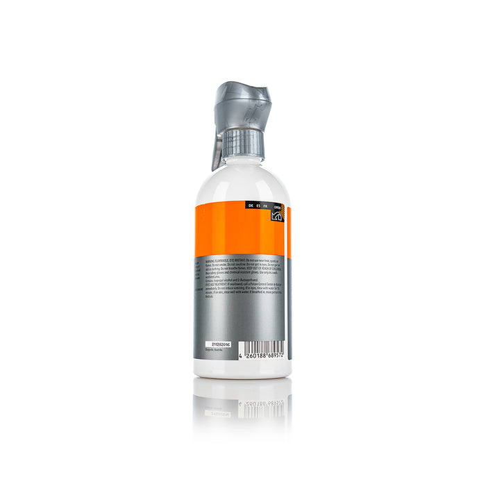 The back of a spray bottle of Koch Chemie Panel Preparation Spray on a white background.