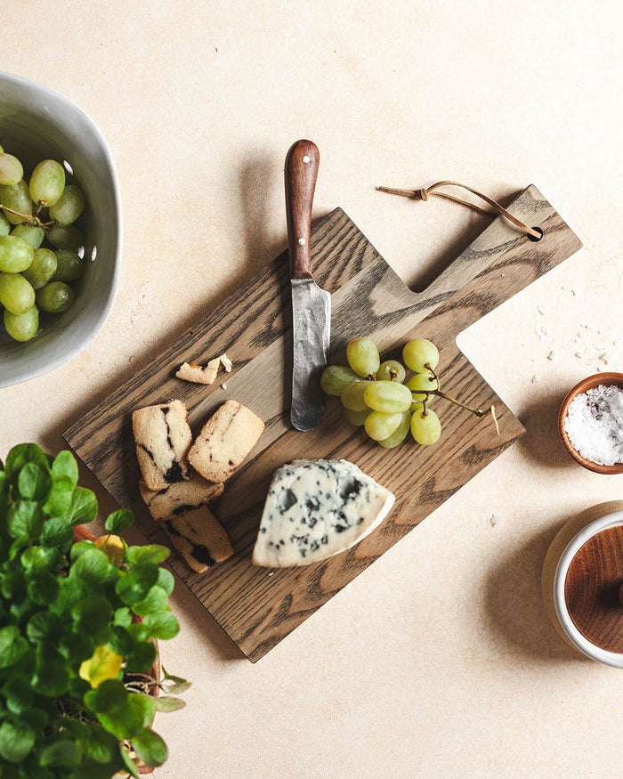 Pantry Ash Cutting Board — board used to serve cheese and grapes; Farmhouse Pottery