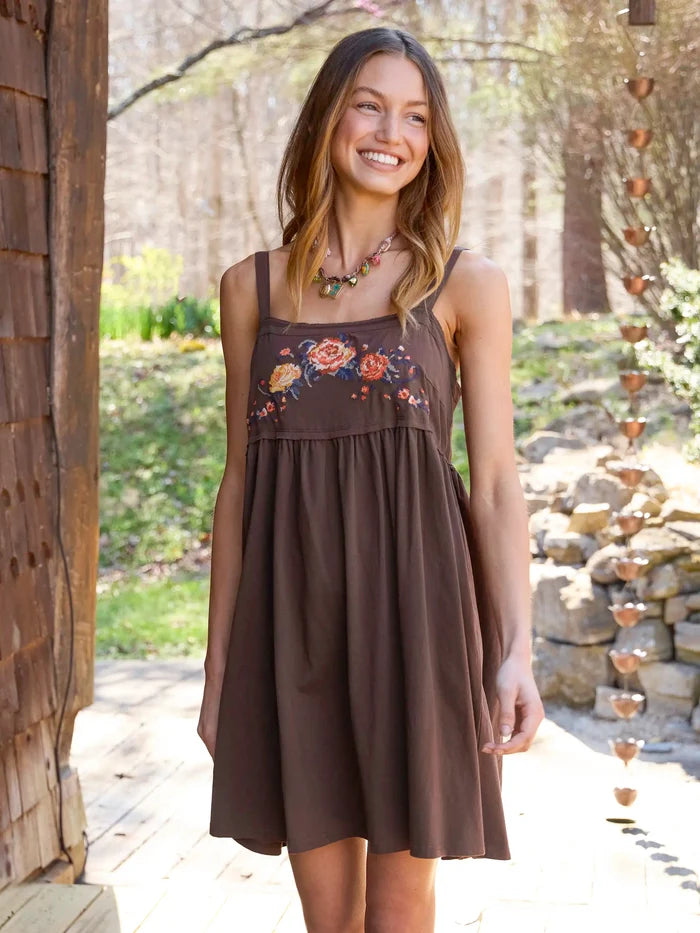 Patti Embroidered Mini Dress - Brown-view 1