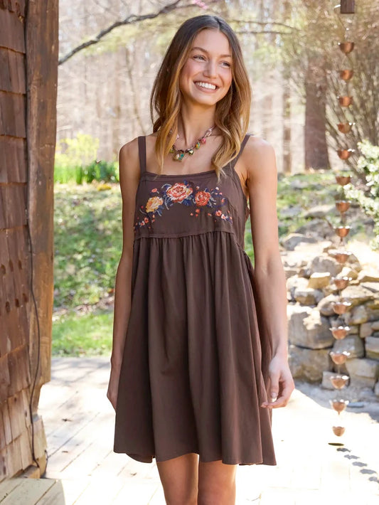 Patti Embroidered Mini Dress - Brown-view 1
