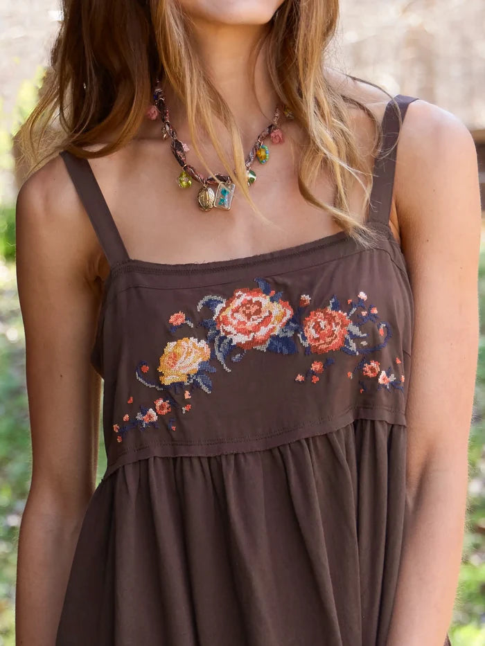 Patti Embroidered Mini Dress - Brown-view 2