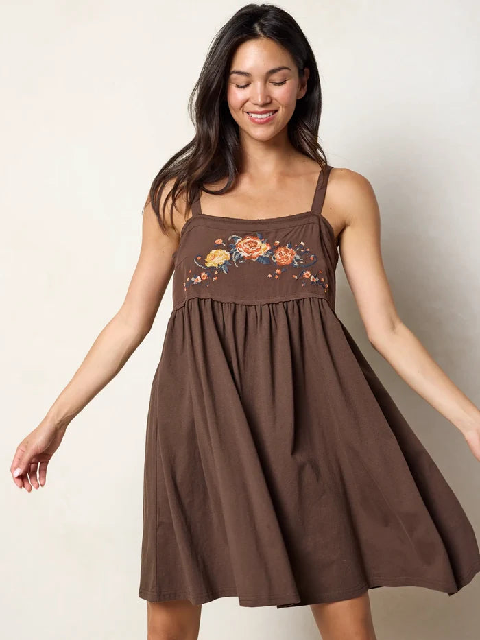 Patti Embroidered Mini Dress - Brown-view 4