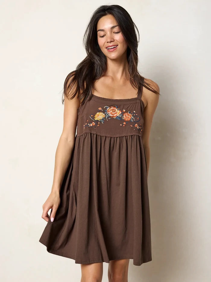 Patti Embroidered Mini Dress - Brown-view 5