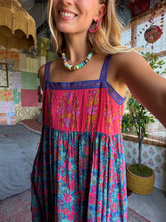 Patti Side Slit Maxi Dress - Teal Boho Border Scarf-view 1