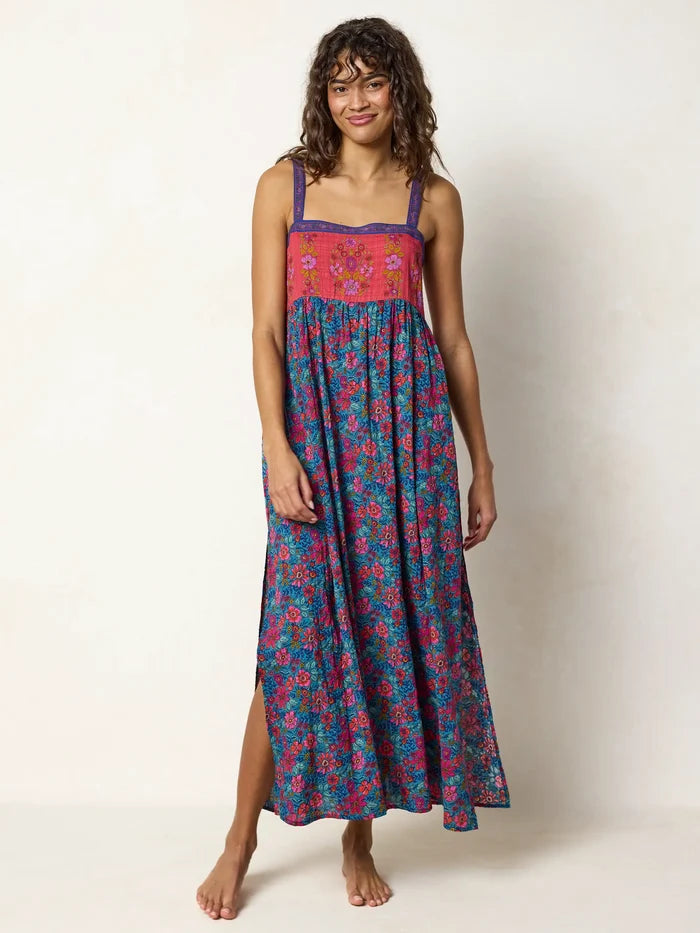 Patti Side Slit Maxi Dress - Teal Boho Border Scarf-view 2
