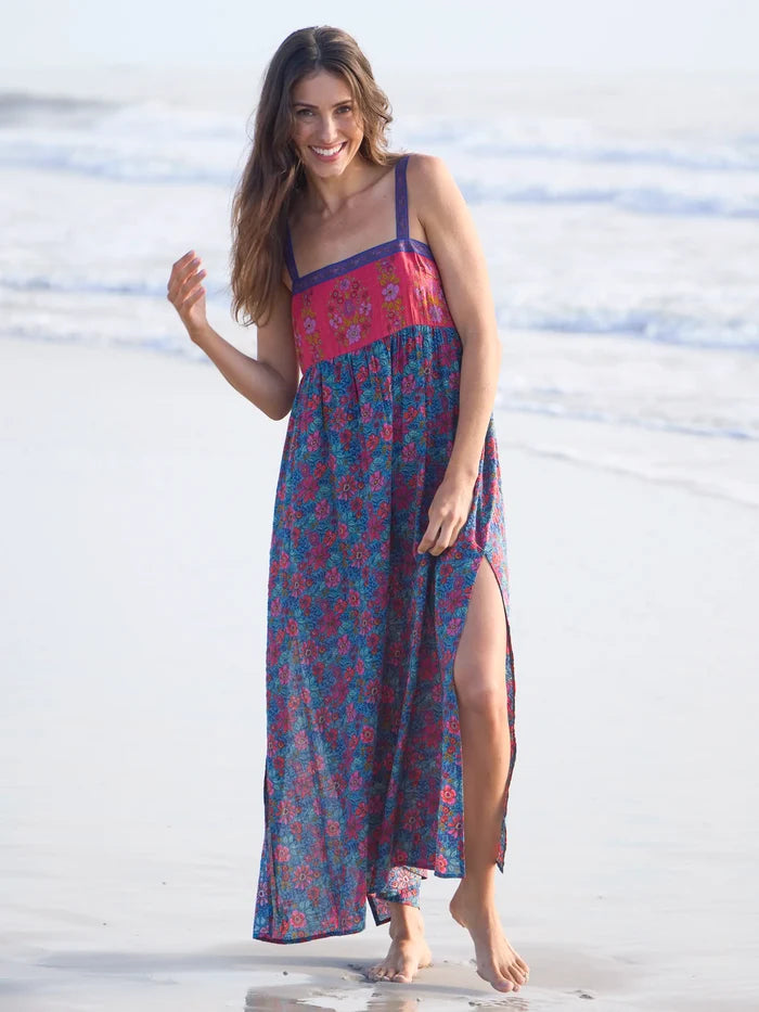 Patti Side Slit Maxi Dress - Teal Boho Border Scarf-view 4