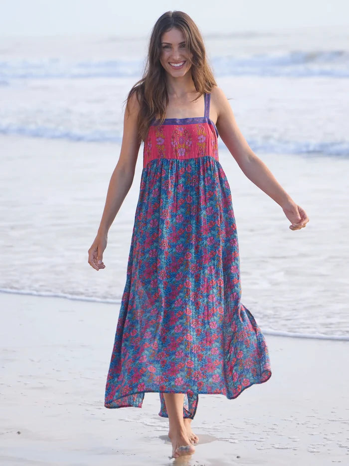Patti Side Slit Maxi Dress - Teal Boho Border Scarf-view 5
