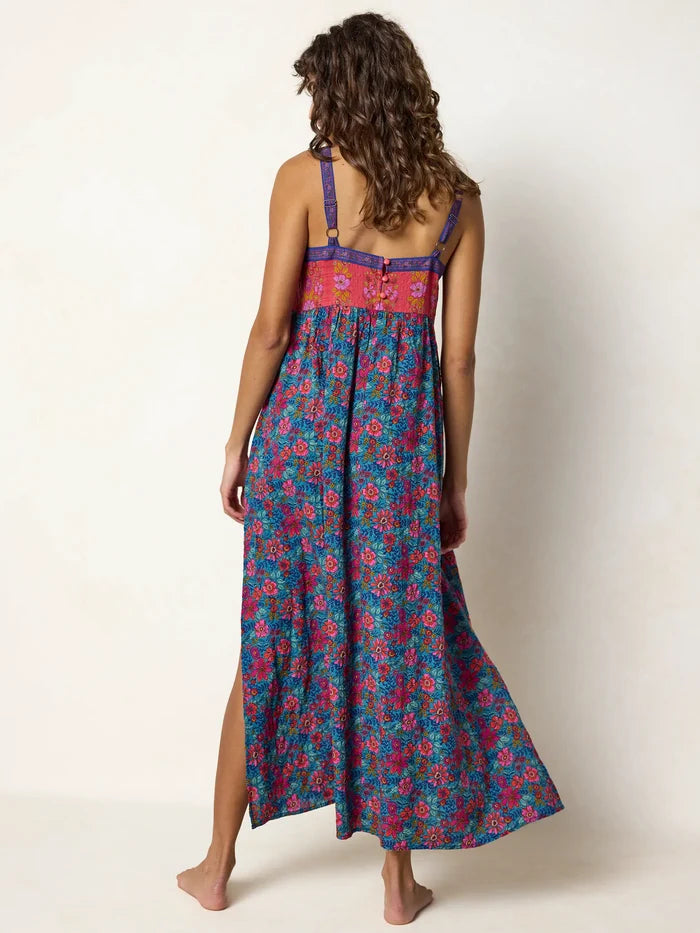 Patti Side Slit Maxi Dress - Teal Boho Border Scarf-view 7