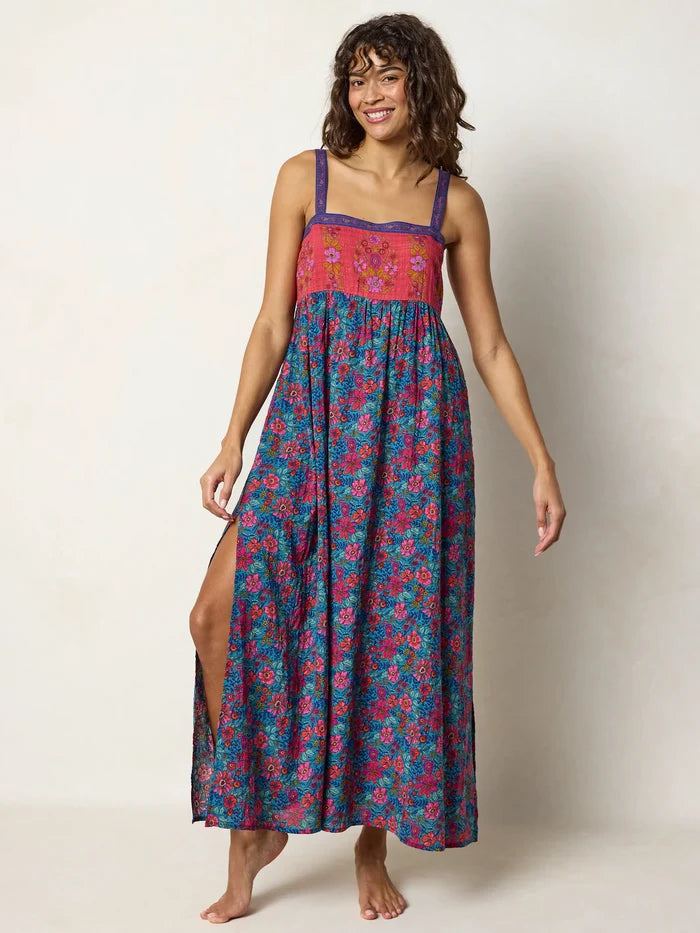 Patti Side Slit Maxi Dress - Teal Boho Border Scarf-view 9