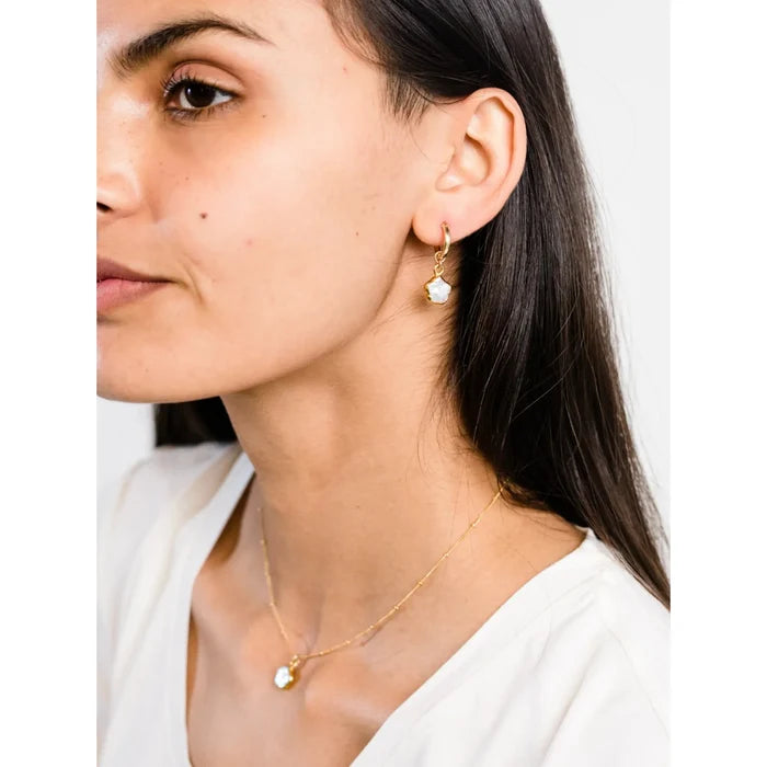 Pearl Flower Huggie Hoops- Gold Filled