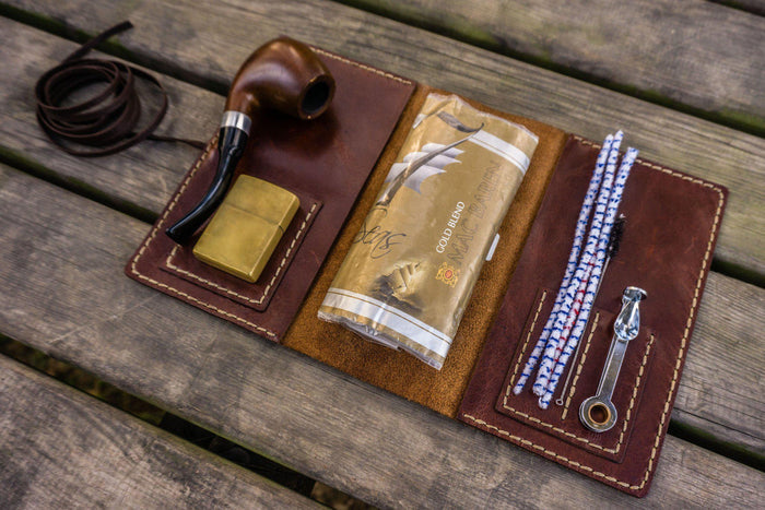 Personalized Leather Pipe Pouch/Pipe Roll - Brown