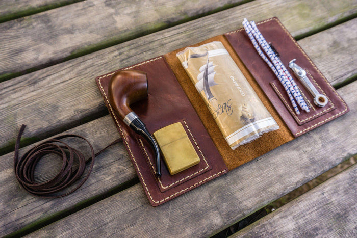 Personalized Leather Pipe Pouch/Pipe Roll - Brown