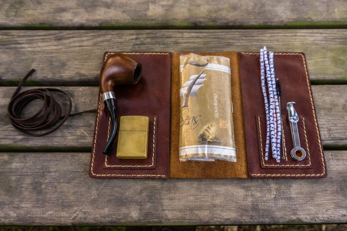 Personalized Leather Pipe Pouch/Pipe Roll - Brown