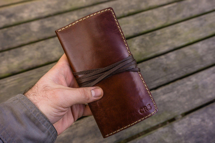 Personalized Leather Pipe Pouch/Pipe Roll - Brown