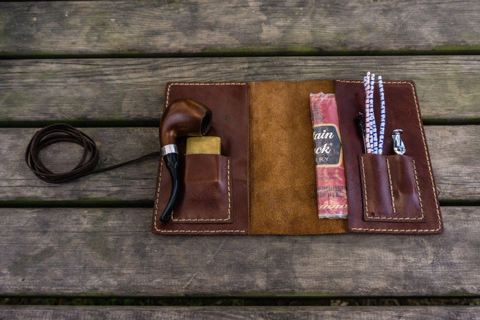 Personalized Leather Pipe Pouch/Pipe Roll - Brown