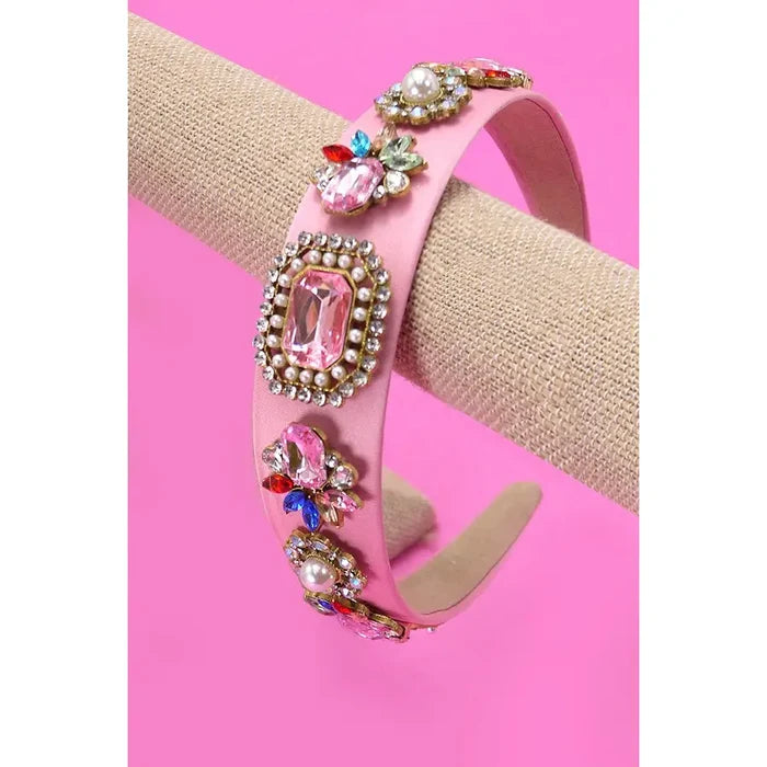 Pink Rhinestone Embellished Headband