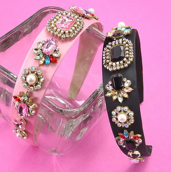 Pink Rhinestone Embellished Headband