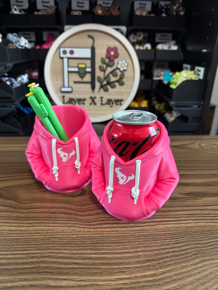 Pink Texans Hoodie Pen Holder & Koozie