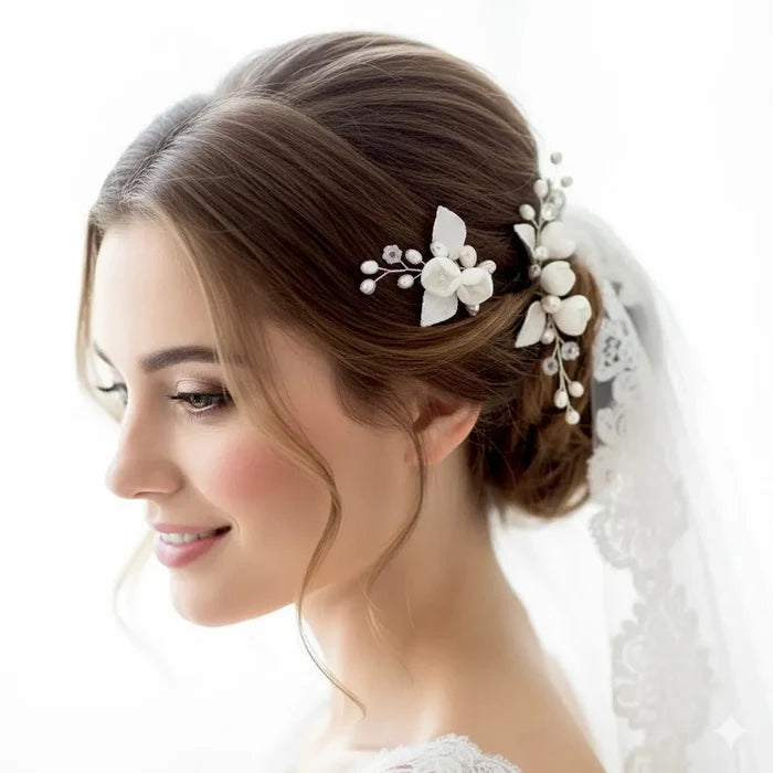 Wedding Hair Accessories -  Pearl and Opal Bridal Hair Pin Set of Three