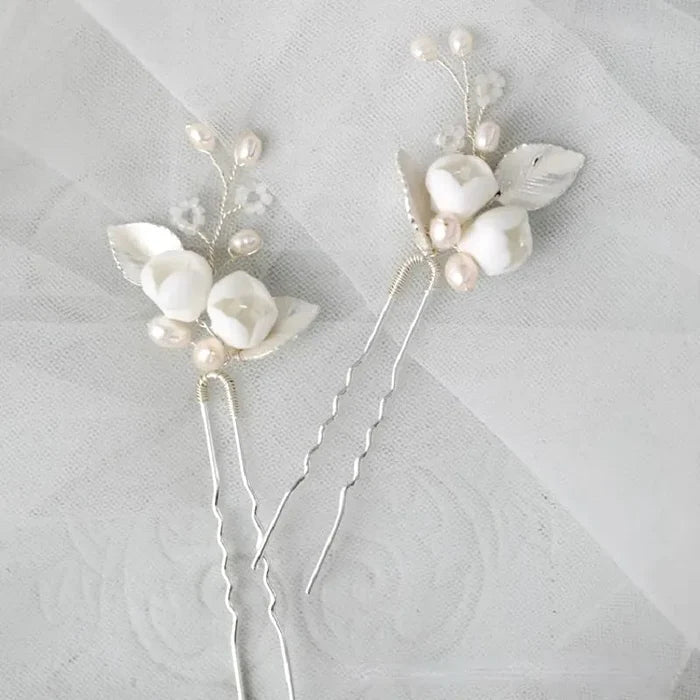 Wedding Hair Accessories -  Pearl and Opal Bridal Hair Pin Set of Three