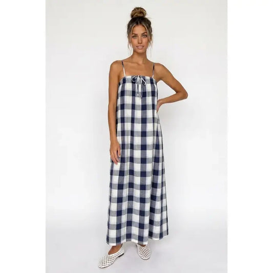Plaid Maxi Dress with Tie Front Detail