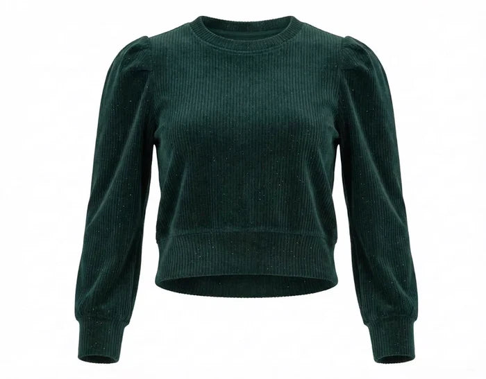 Pleat Peyton Top-Dark Green Velour