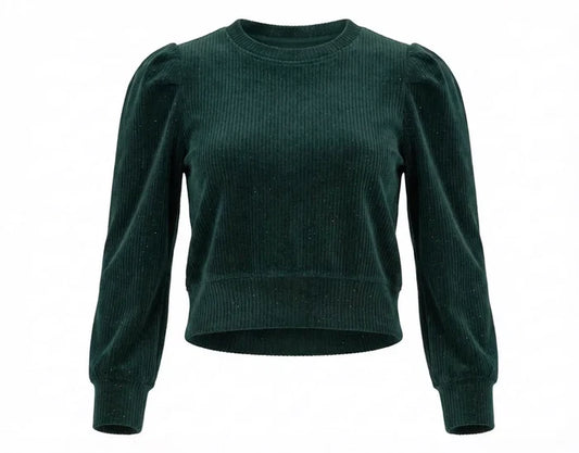 Pleat Peyton Top-Dark Green Velour