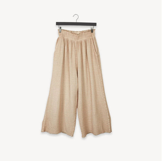 POKOLOKO Crinkle Palazzo Pants - Beige