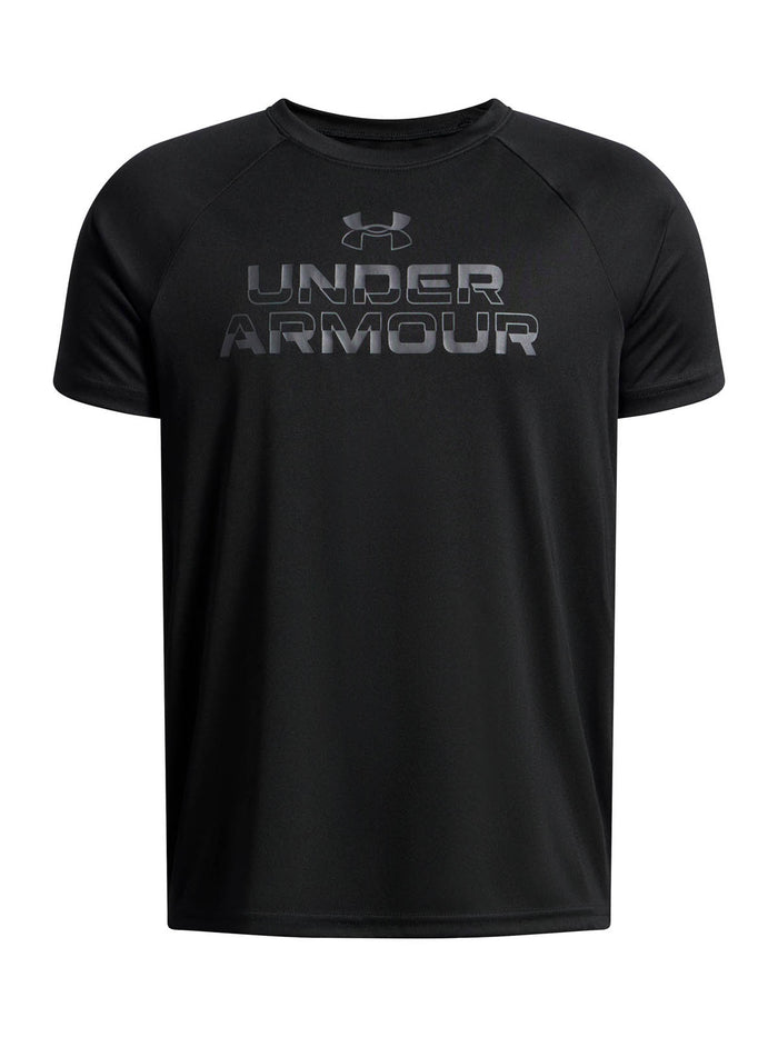 Polera manga corta de entrenamiento para niño Tech Split Wordmark negro Under Armour
