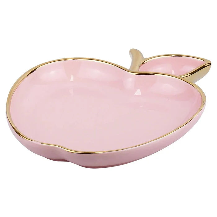Ceramic Apple Shaped Dish with Gold Trim - Elegant Linen