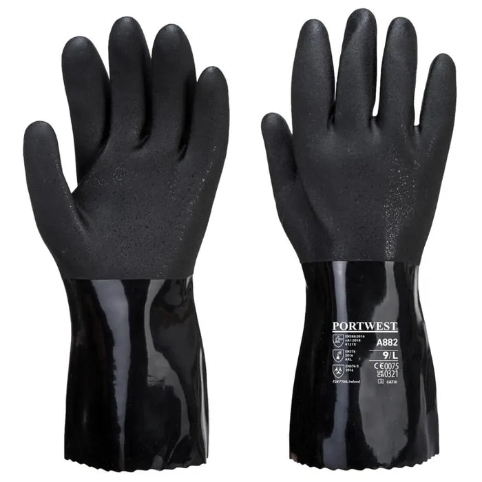 Esd pvc chemical gauntlet with sandy palm finish