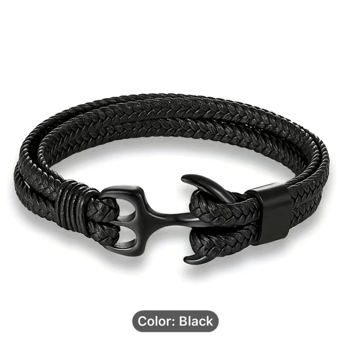 Poseidon Collection Boat Anchor Braided Leather Bracelet
