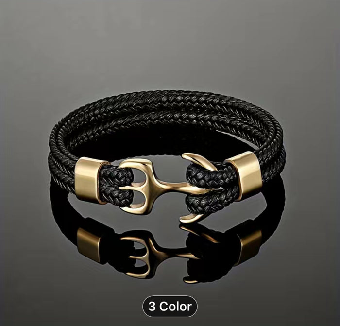 Poseidon Collection Boat Anchor Braided Leather Bracelet