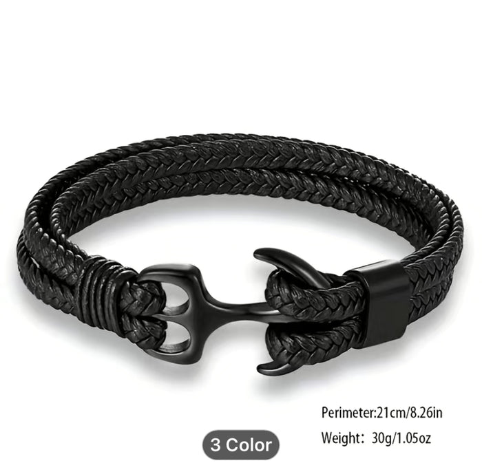 Poseidon Collection Boat Anchor Braided Leather Bracelet
