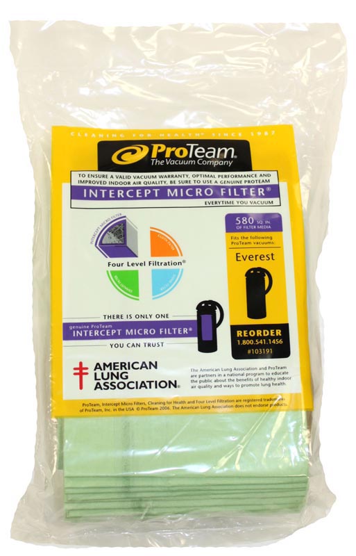 ProTeam Vacuum Paper Bags, Hummer XL/Everest 10 Pk OEM Part 103191