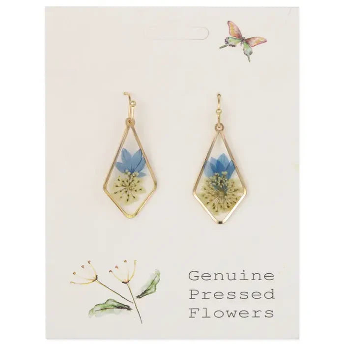 Purple Posey Round Gold Dried Flower Earrings