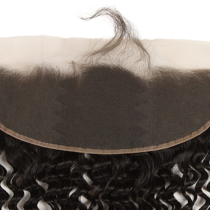 hand tied curly natural black virgin human hair with 13*4 lace frontals