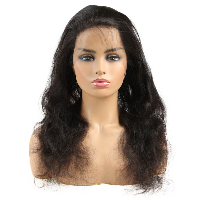 natural black body wave human hair with 360 lace frontal closure