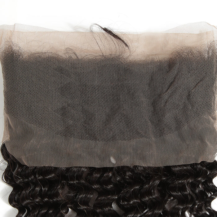 hand tied curly wave natural black hair with lace frontal closure