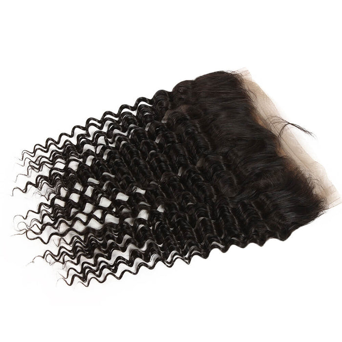 high quality curly wave natural black hair with lace frontal closure