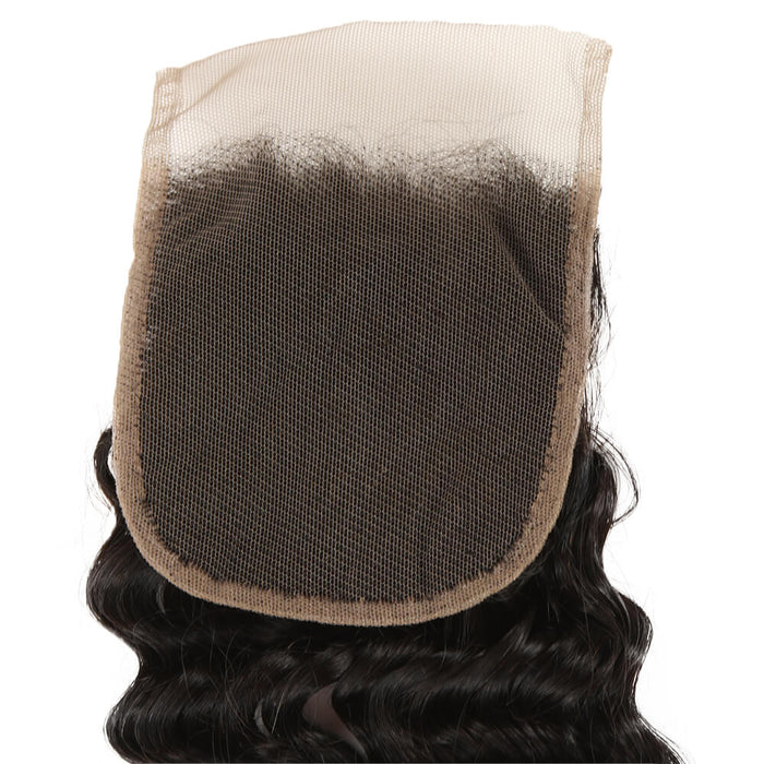 hand tied curly natural black human hair with 4x4 lace closure